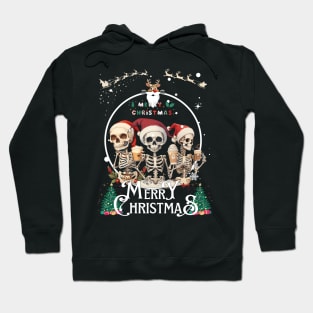 Christmas Skeleton With Smiling Skull Drinking Coffee Latte Hoodie